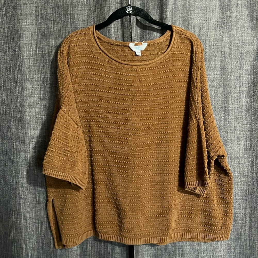 Time and tru brown short sleeve textured sweater blouse size large